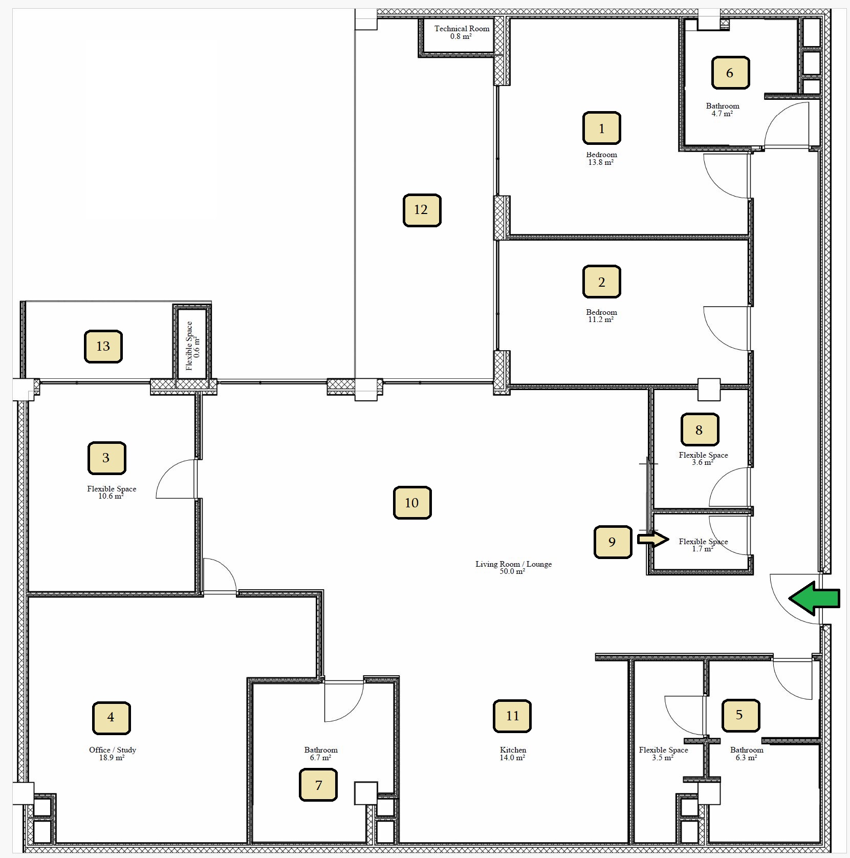 Detailed floor plan of luxury apartment showing room layout, dimensions, and spatial organization